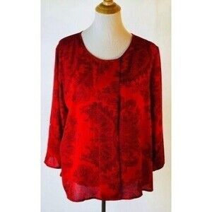 Sami & Jo‎ Womens Top SZ PXL 3/4 Sleeve Red/Black Floral Scoop Neck High Low Hem